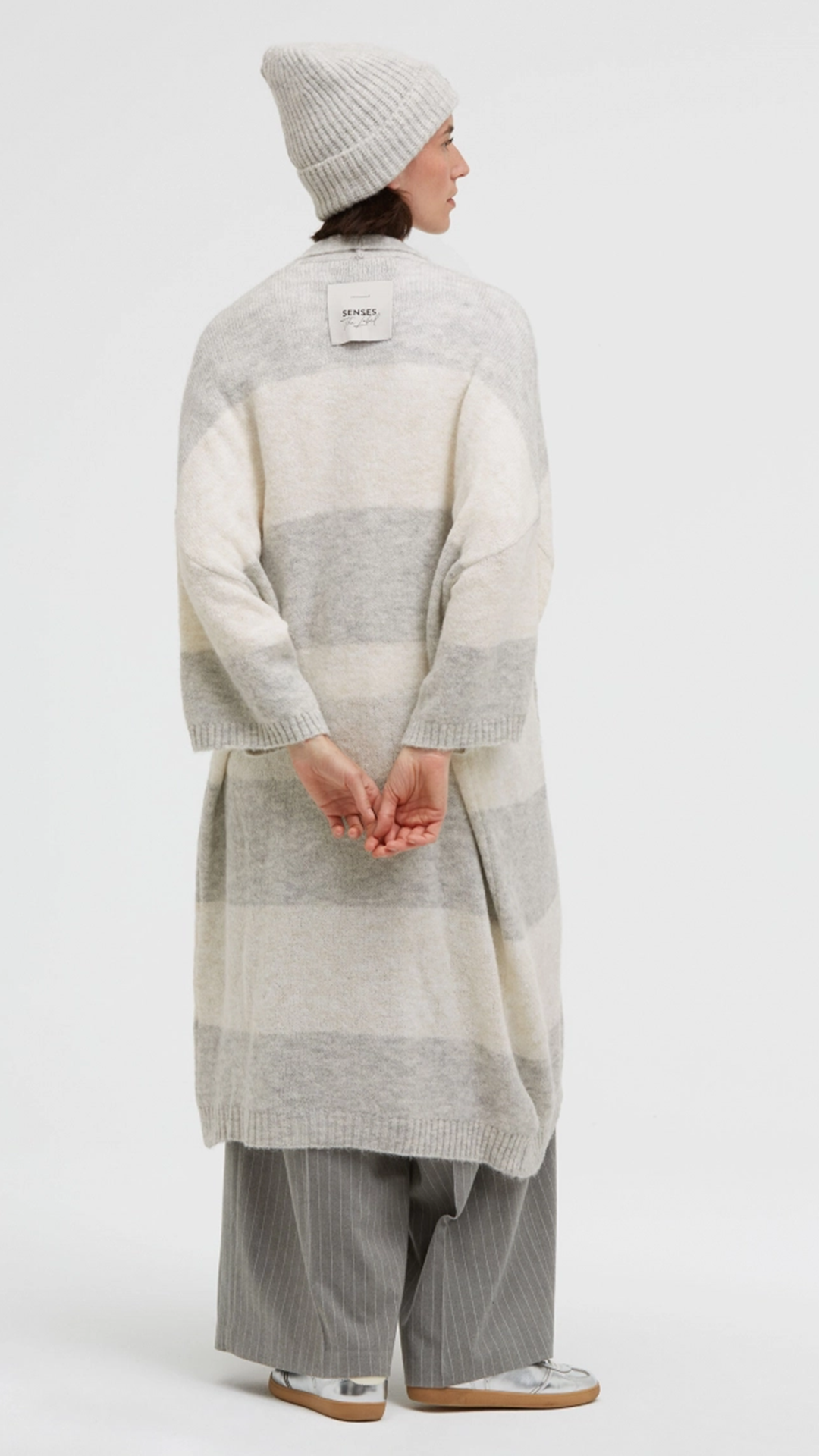 SENSES the Label Long Cardigan mit Blockstreifen cozy grey melange / ivory
