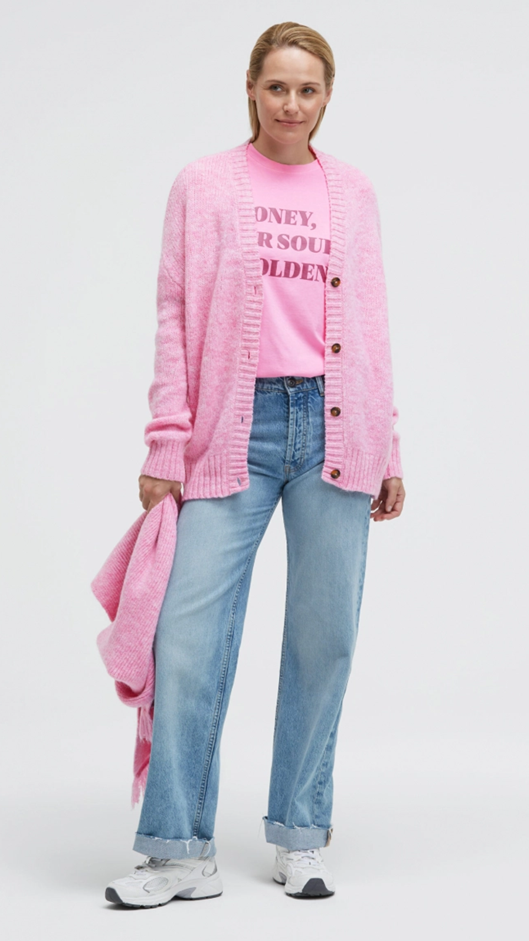 SENSES the Label Oversized Cardigan mit V-Ausschnitt rose pink melange