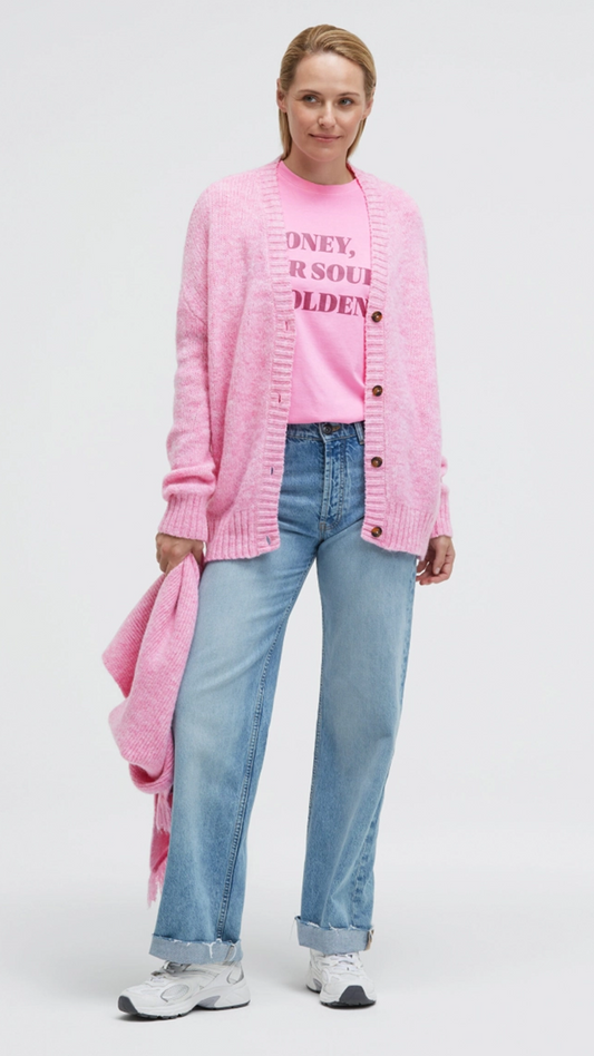 SENSES the Label Oversized Cardigan mit V-Ausschnitt rose pink melange