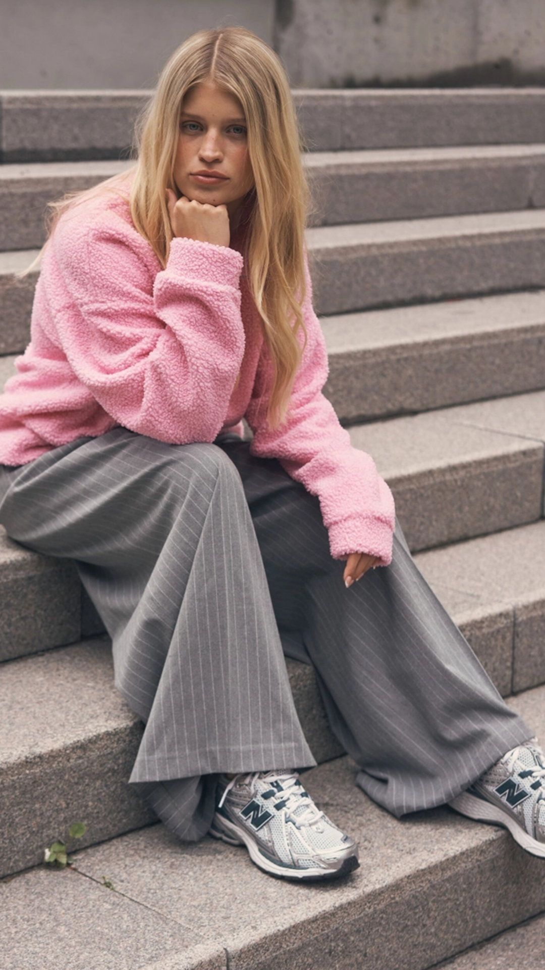 SENSES the Label Nadelstreifenhose PE:RI mit extra weitem Bein cozy grey